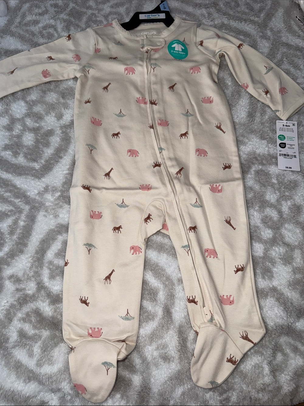 Carter's Cream Footed One-Piece with Pink & Brown Safari Print